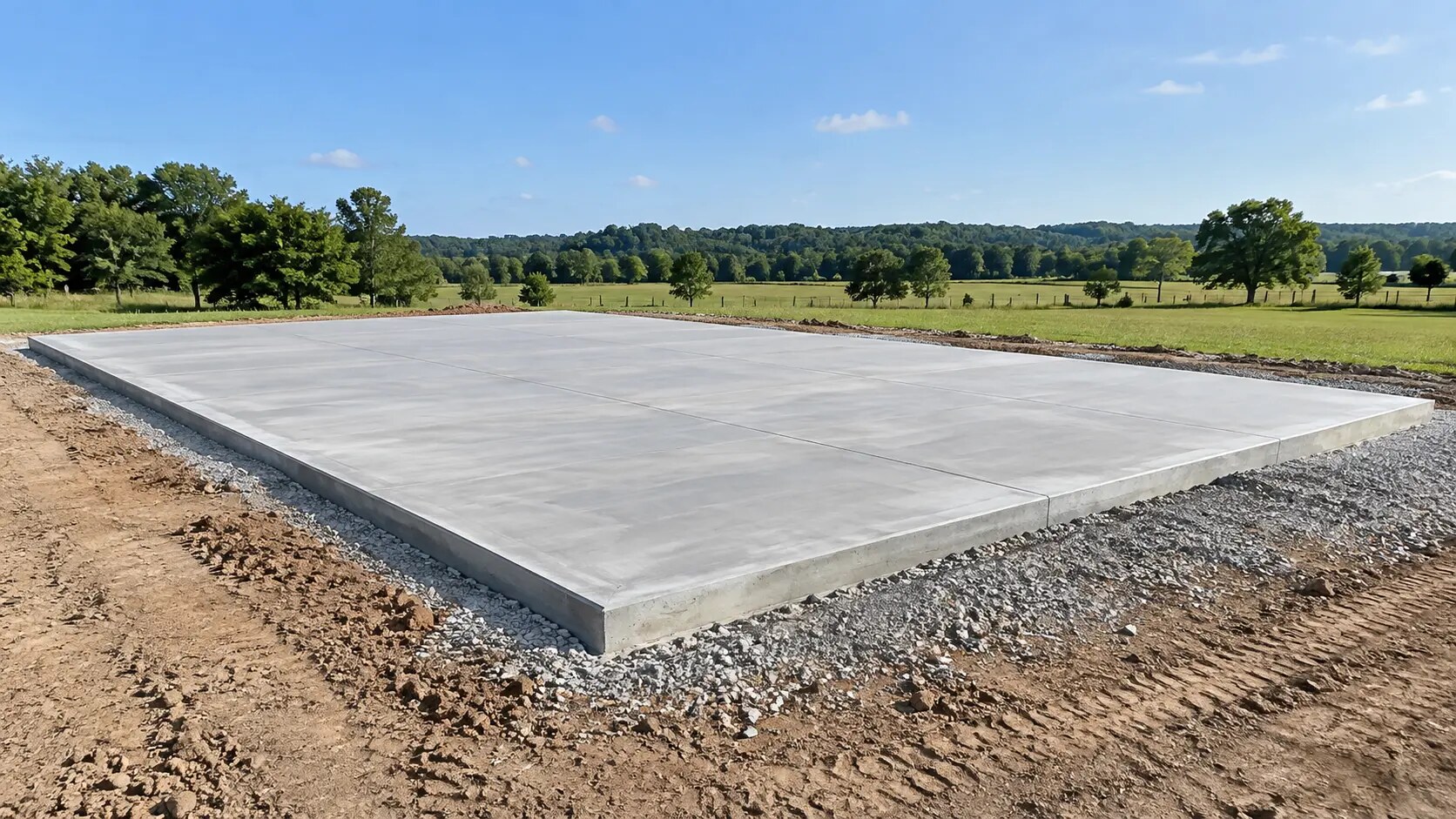Newly finished concrete slab ready for a building installation